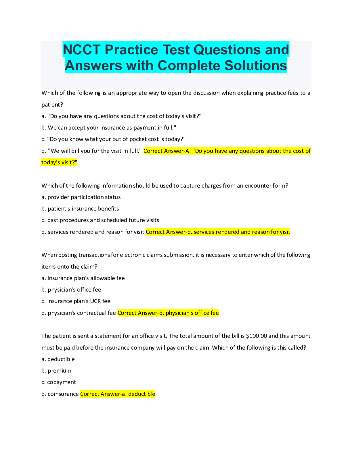 Preview image of NCCT Practice Test Questions and Answers with Complete Solutions document